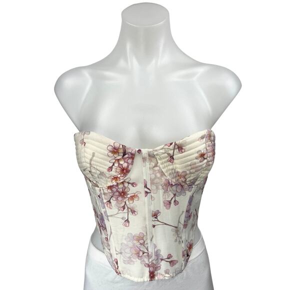 Bardot Gracious White Floral Sleeveless Strapless Bandeau Corset Crop Tank Top M - Picture 1 of 5